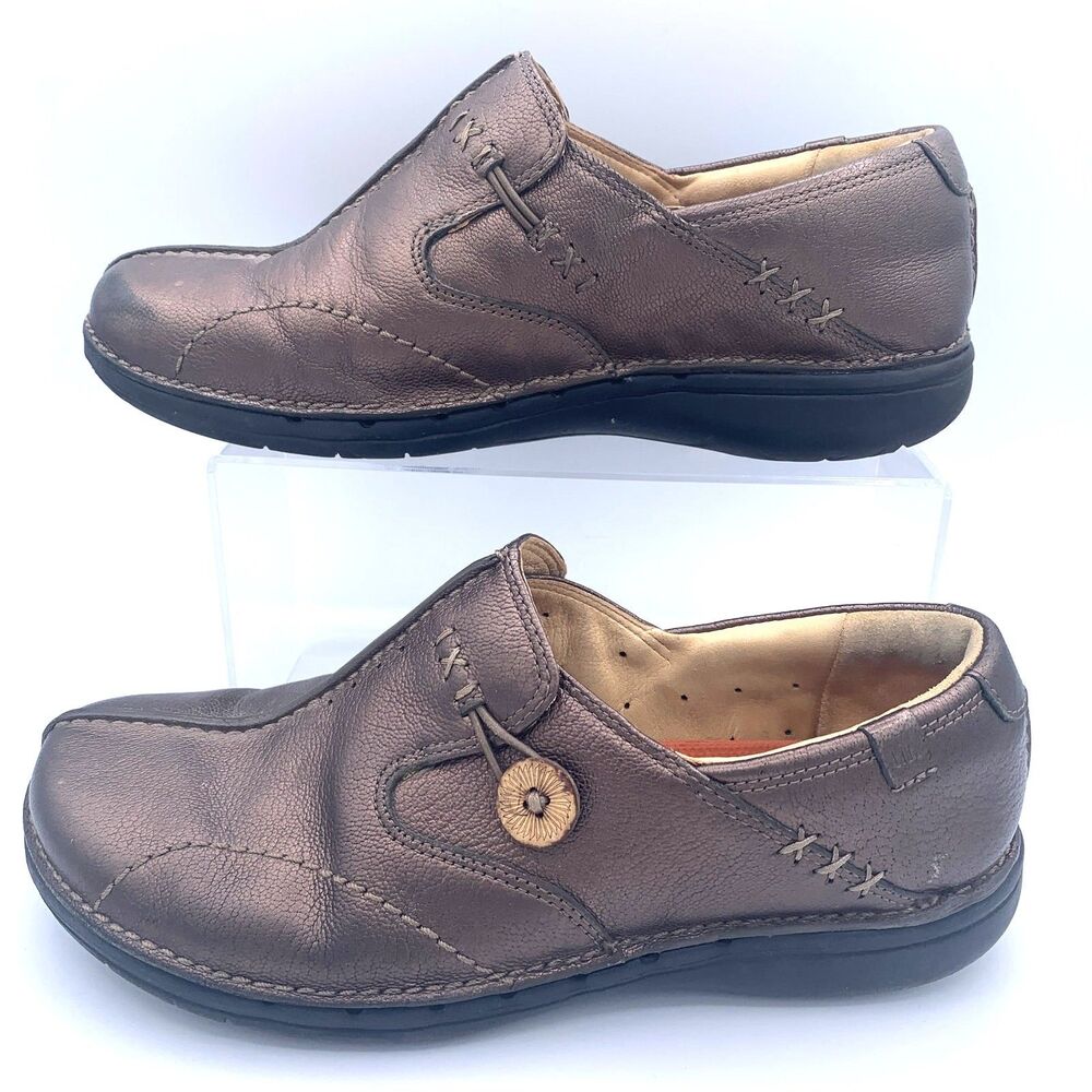 Clarks Structured Bronze Leather Comfort Loafers Slip-On Shoes Women’ Size 8